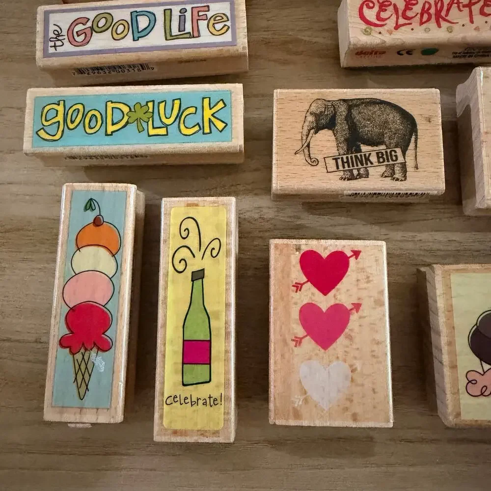 Lot of Wooden Rubber Stamps Crafting Scrapbook Journal